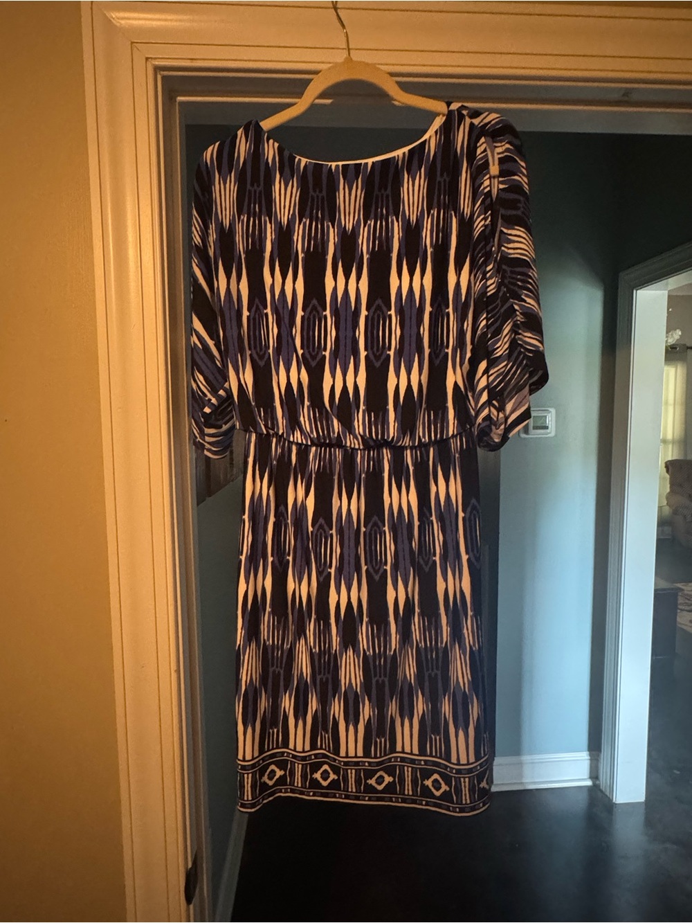 Muse Blue and White Geometric Midi Dress